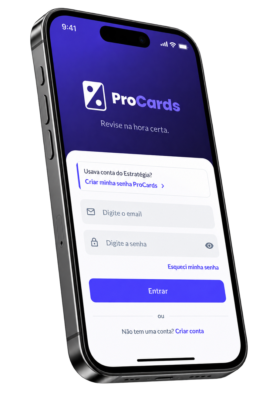 Tela do app ProCards com um flashcard de estudo